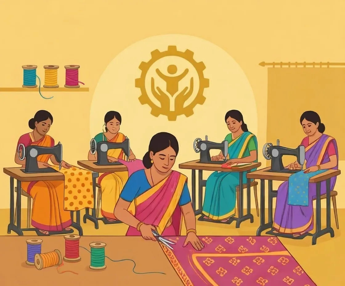 Women learning tailoring skills